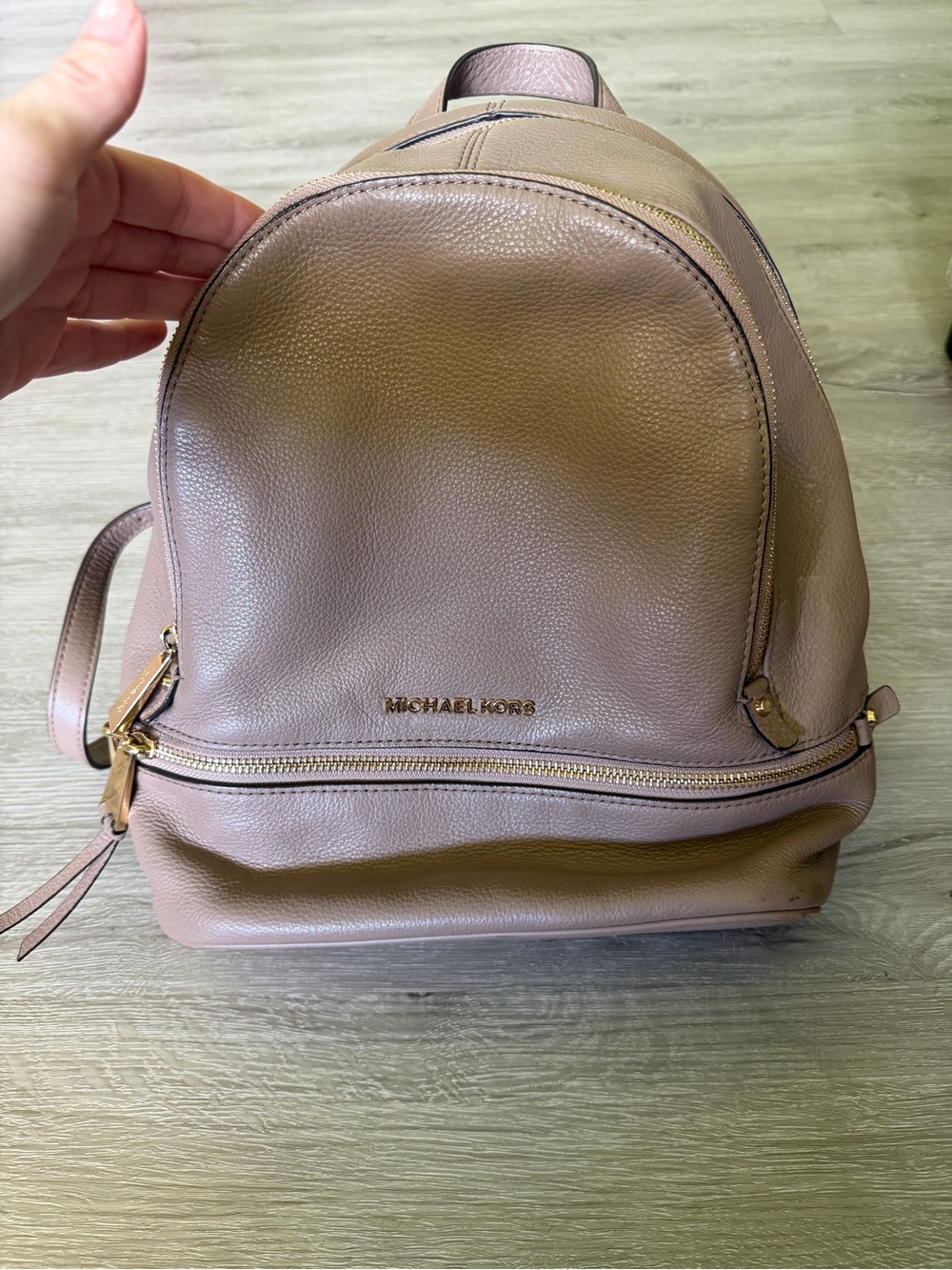 MICHAEL KORS Pebbled Leather Backpack in Taupe